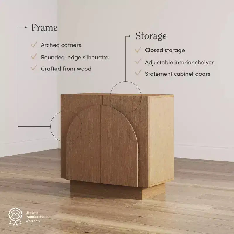 Nathan James Iris Armoire de rangement cintrée du milieu du siècle, Marron clair brossé naturel : Surface en placage, Étagère fixe, Cadre en bois