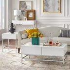 Table d'appoint moderne Buylateral Lewis blanche : MDF brillant, structure métallique robuste, 60,5 cm de hauteur