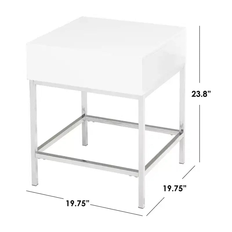 Table d'appoint moderne Buylateral Lewis blanche : MDF brillant, structure métallique robuste, 60,5 cm de hauteur