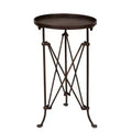 Storied Home Metal Tray Table Bronze: Round Pine Top, 25.5" High, Assembly Required