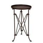 Storied Home Metal Tray Table Bronze: Round Pine Top, 25.5" High, Assembly Required