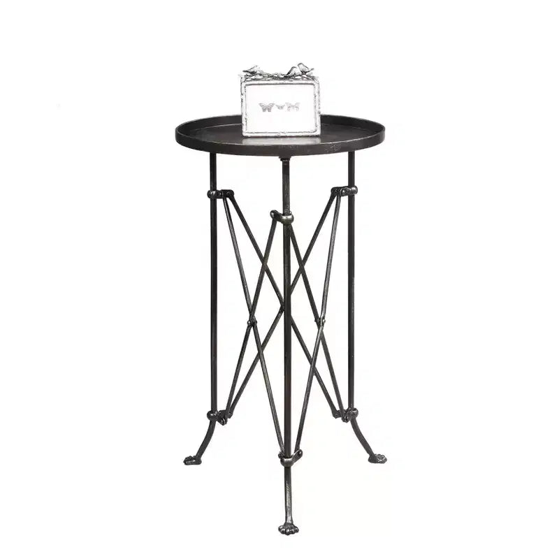 Table d'appoint Storied Home en métal bronze : Plateau rond en pin, 64,8 cm de haut, assemblage requis