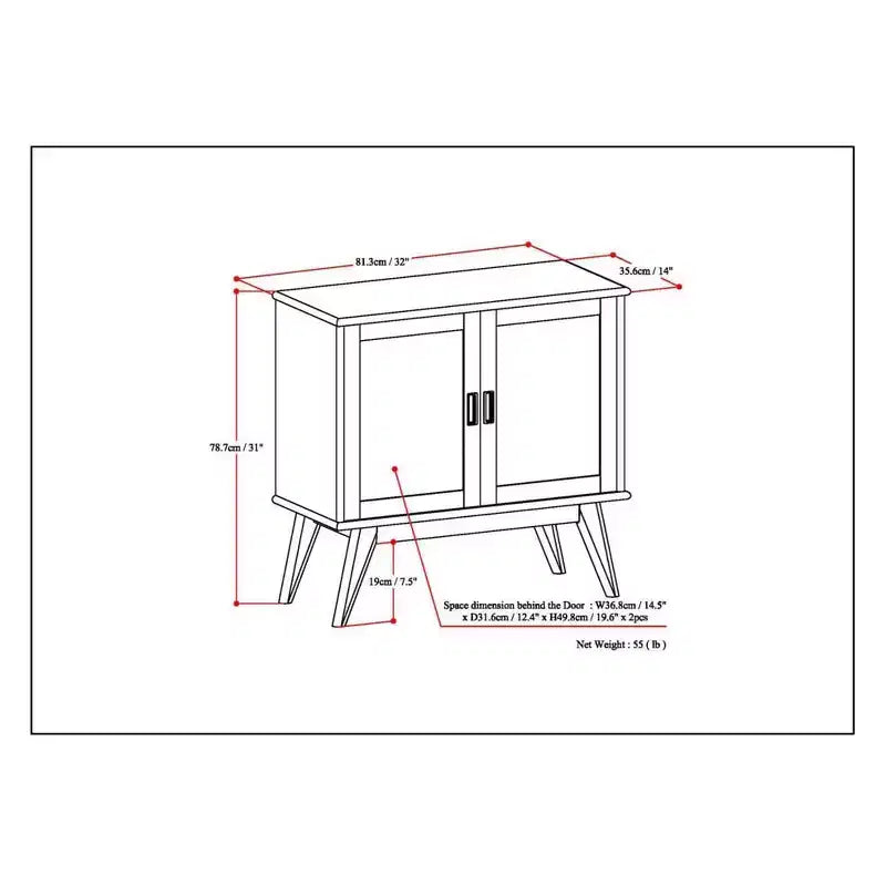 Meuble bas de rangement mi-siècle en bois massif Tierney 32", brun auburn moyen - WyndenHall