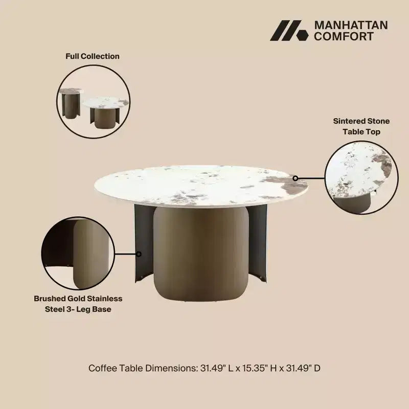 Manhattan Comfort Monica Ensemble de 2 tables basses et tables d'appoint Doré