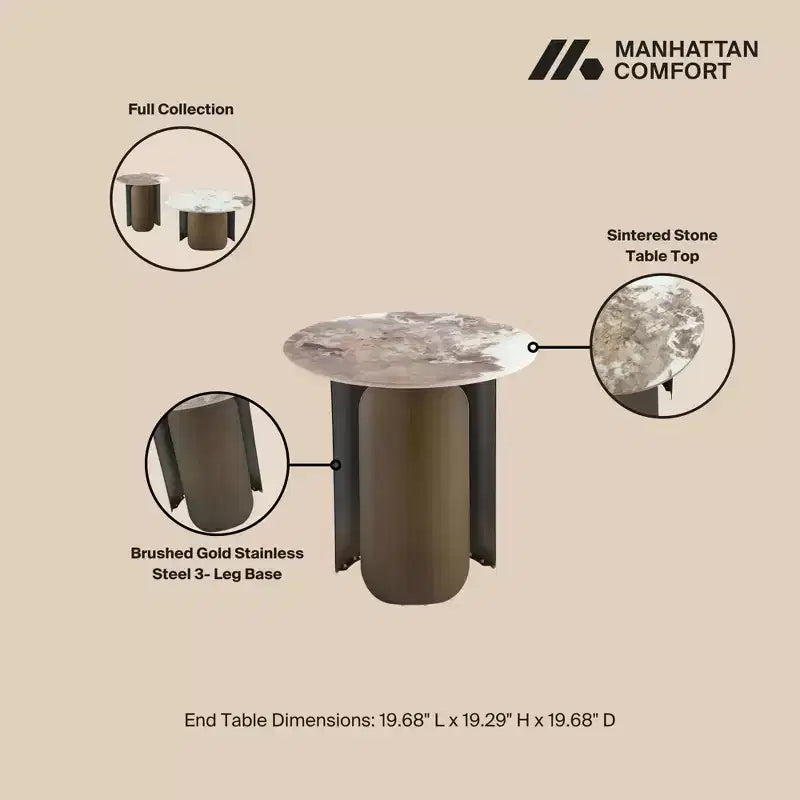 Manhattan Comfort Monica Ensemble de 2 tables basses et tables d'appoint Doré
