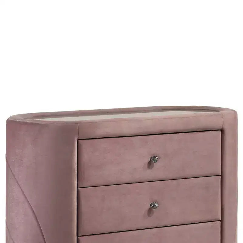 Commode décorative Salonia 43", velours rose - Acme Furniture : Rembourrée, 5 tiroirs, aucun assemblage requis
