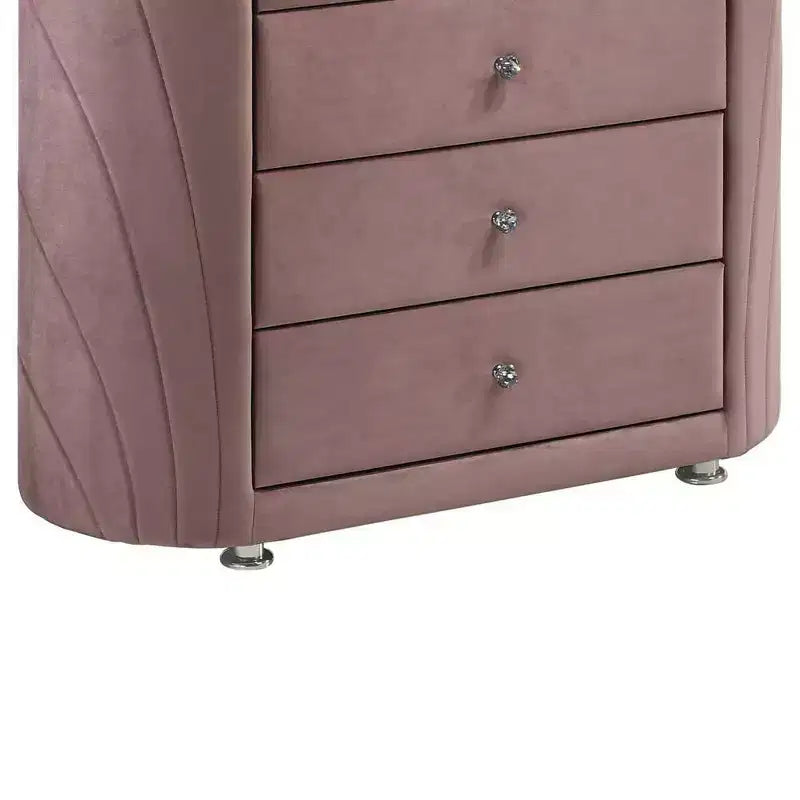 Commode décorative Salonia 43", velours rose - Acme Furniture : Rembourrée, 5 tiroirs, aucun assemblage requis