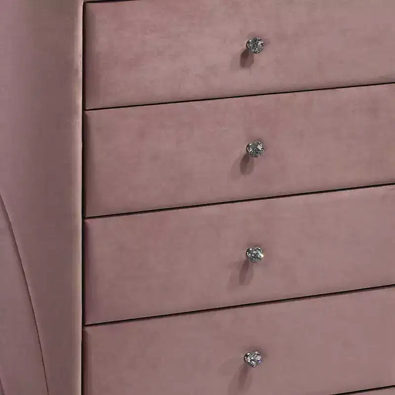 Commode décorative Salonia 43", velours rose - Acme Furniture : Rembourrée, 5 tiroirs, aucun assemblage requis