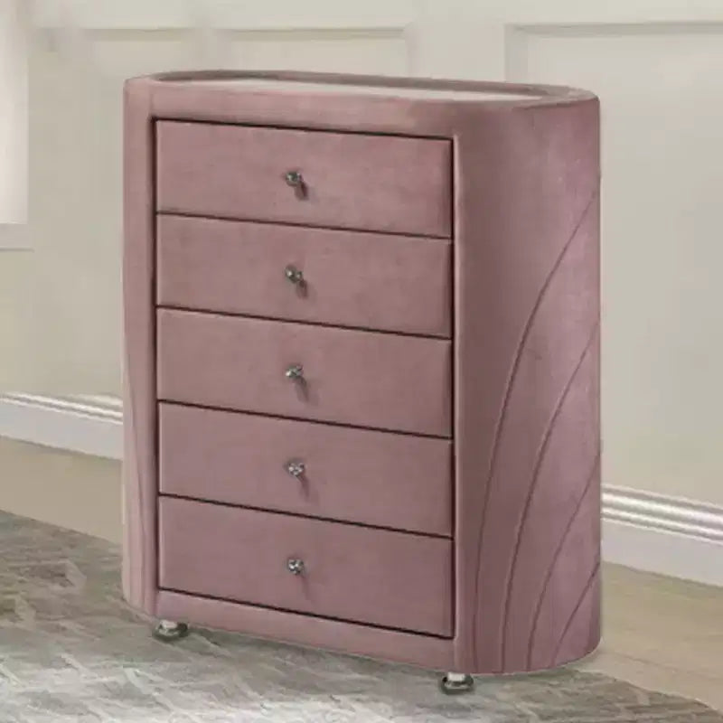 Commode décorative Salonia 43", velours rose - Acme Furniture : Rembourrée, 5 tiroirs, aucun assemblage requis