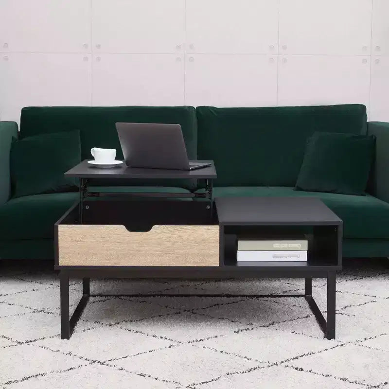 Bryson Table basse relevable bicolore avec rangement noir - Teamson Home : Bureau moderne pour la maison
