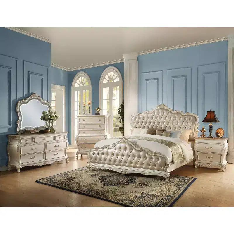 44" Chantelle Tiroir de rangement décoratif Blanc nacré - Acme Furniture : 5 étagères fixes, composite de bois
