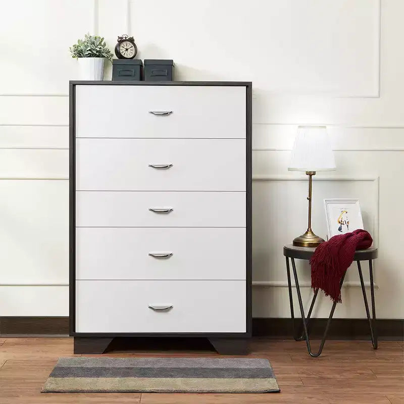 Acme Furniture 32" Eloy Tiroir de Rangement Décoratif Blanc et Expresso : Bois Composite, Organiseur à 5 Tiroirs, Dispositif Anti-Basculement