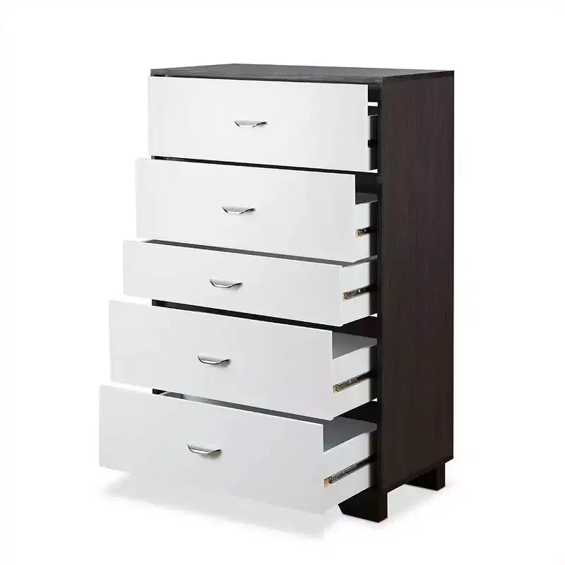 Acme Furniture 32" Eloy Tiroir de Rangement Décoratif Blanc et Expresso : Bois Composite, Organiseur à 5 Tiroirs, Dispositif Anti-Basculement