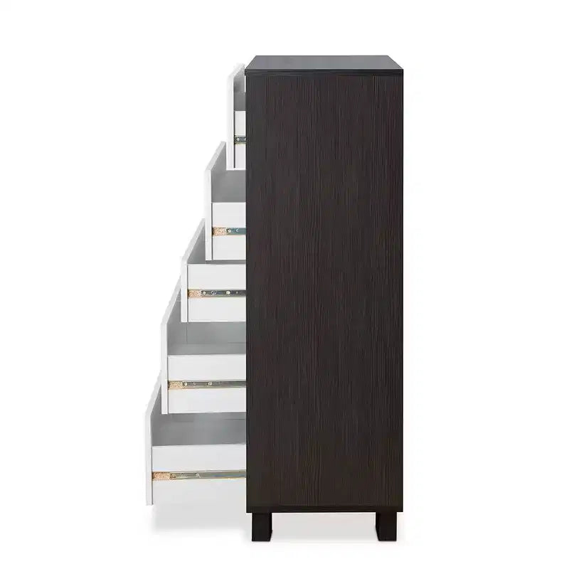 Acme Furniture 32" Eloy Tiroir de Rangement Décoratif Blanc et Expresso : Bois Composite, Organiseur à 5 Tiroirs, Dispositif Anti-Basculement