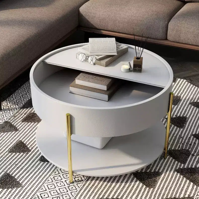 Table basse de rangement ronde moderne Lenvine 32" blanche - miBasics