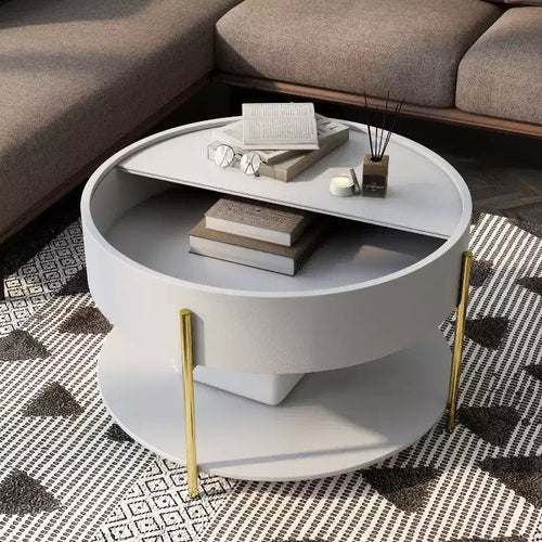 Table basse de rangement ronde moderne Lenvine 32" blanche - miBasics
