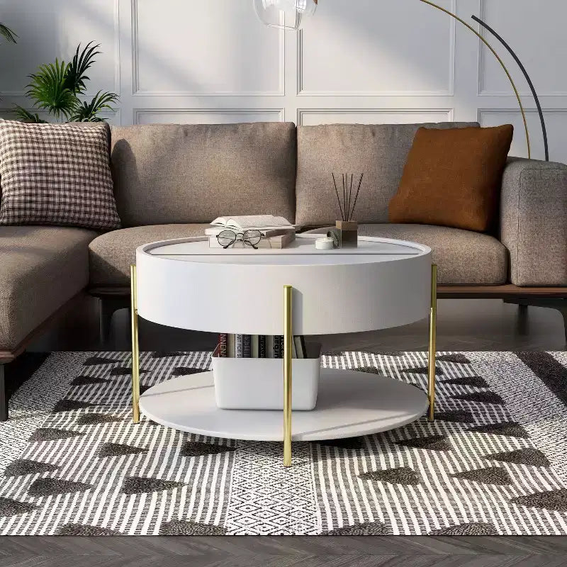 Table basse de rangement ronde moderne Lenvine 32" blanche - miBasics