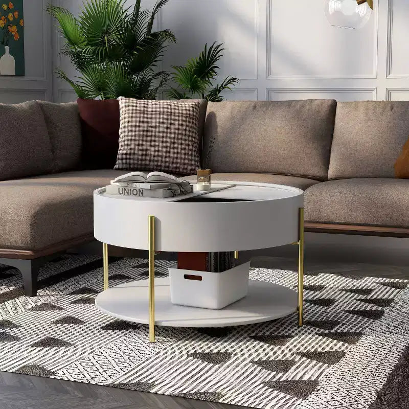 Table basse de rangement ronde moderne Lenvine 32" blanche - miBasics