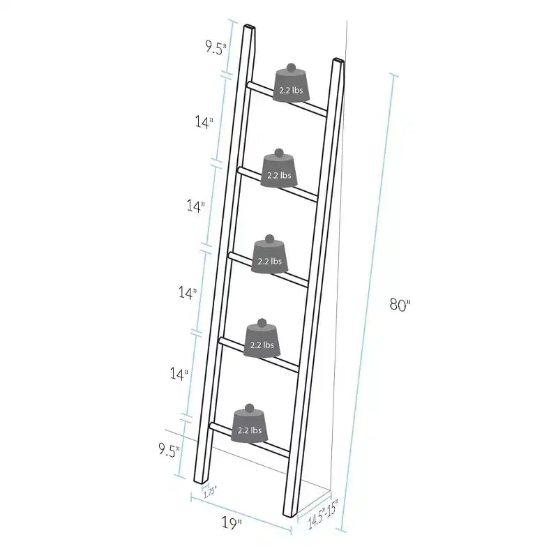 Échelle décorative Merisier Naturel - Flora Home : Porte-serviettes en Bois Massif, 5 Barreaux