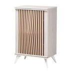 Baxton Studio Simona Armoire de rangement 2 portes en bois : Design Mid-Century, 4 étagères, Pieds inclinés