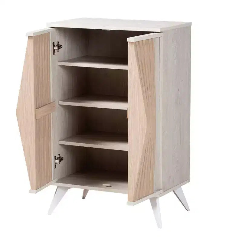 Baxton Studio Simona Armoire de rangement 2 portes en bois : Design Mid-Century, 4 étagères, Pieds inclinés