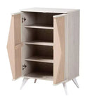 Baxton Studio Simona Armoire de rangement 2 portes en bois : Design Mid-Century, 4 étagères, Pieds inclinés