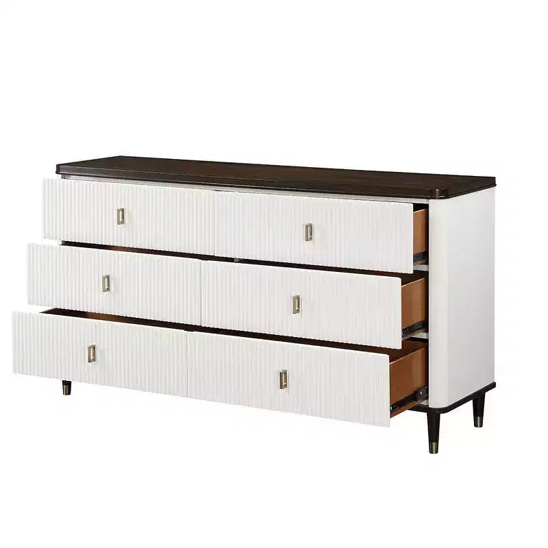 Acme Furniture Commode décorative Carena de 66,5 po, finition blanc et marron : 5 tiroirs en bois composite, aucun assemblage requis