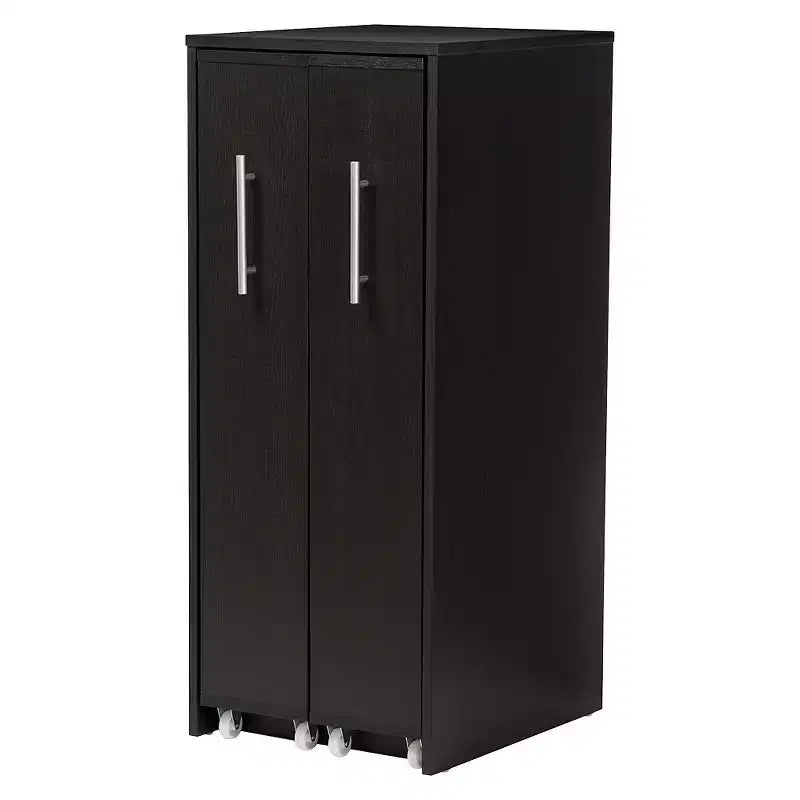 Baxton Studio Lindo Wood Bookcase with Two Pulled-out Doors Shelving Cabinet - Dark Brown: Media Storage, 10 Shelves, 54.25" Height