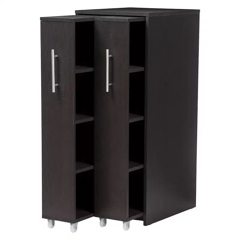 Bibliothèque en bois Lindo de Baxton Studio avec deux portes coulissantes, Meuble de rangement – Marron foncé : Rangement média, 10 étagères, 137,8 cm de hauteur
