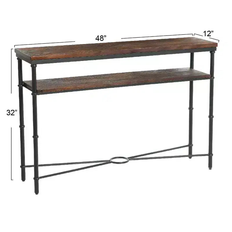 Console Saratoga Storied Home grise : pieds industriels en fer, acacia massif, design peu encombrant
