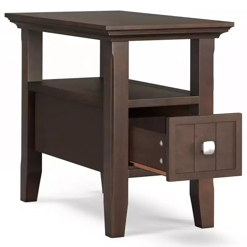 WyndenHall Normandy Table d'appoint étroite avec tiroir Brun Brunette : Étagère de rangement, Cadre en pin laqué