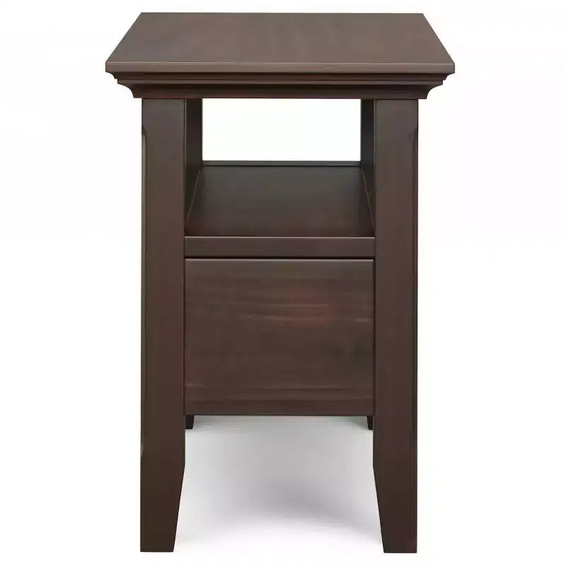 WyndenHall Normandy Table d'appoint étroite avec tiroir Brun Brunette : Étagère de rangement, Cadre en pin laqué