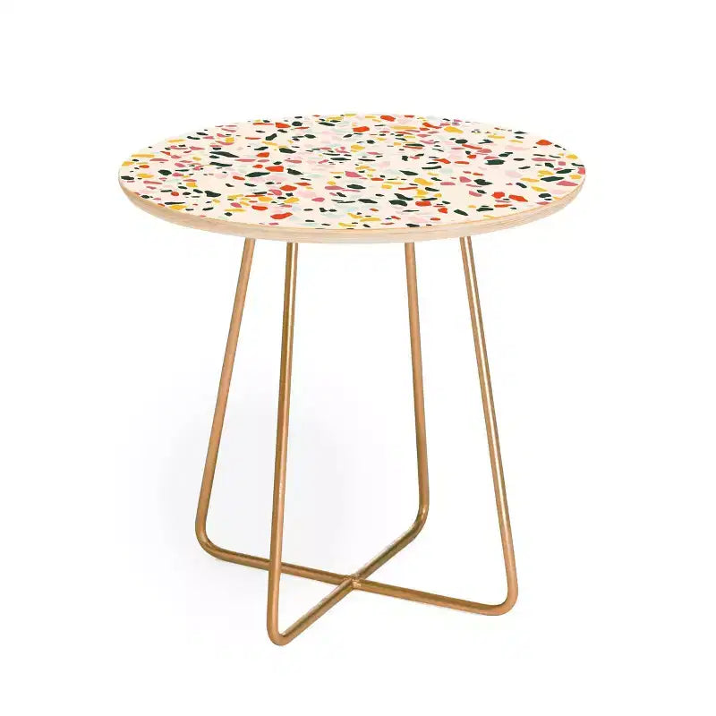 Lane and Lucia Confetti Terrazzo Side Round Table Gold - Deny Designs: Birch Top, Flared Steel Legs