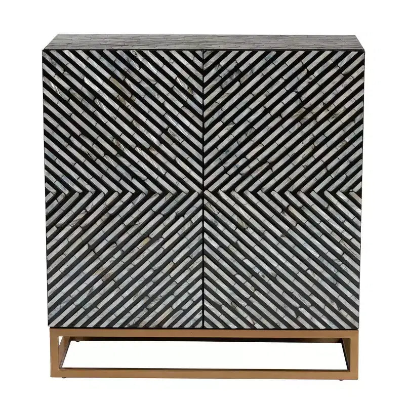Baxton Studio Belenus Two Tone Mother of Pearl and Metal Storage Cabinet Striped Black/Gray/Gold: Elegant Accent, No Assembly Required