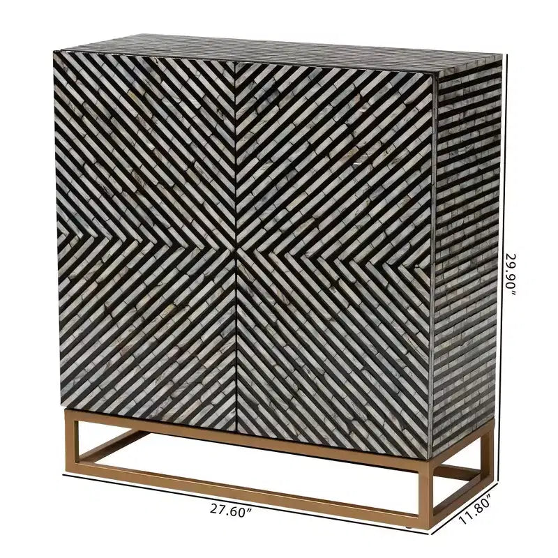 Baxton Studio Belenus, armoire de rangement bicolore en nacre et métal, rayée noir/gris/or : accent élégant, aucun assemblage requis