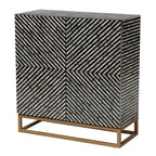 Baxton Studio Belenus, armoire de rangement bicolore en nacre et métal, rayée noir/gris/or : accent élégant, aucun assemblage requis