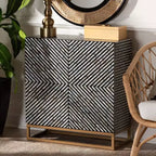Baxton Studio Belenus, armoire de rangement bicolore en nacre et métal, rayée noir/gris/or : accent élégant, aucun assemblage requis