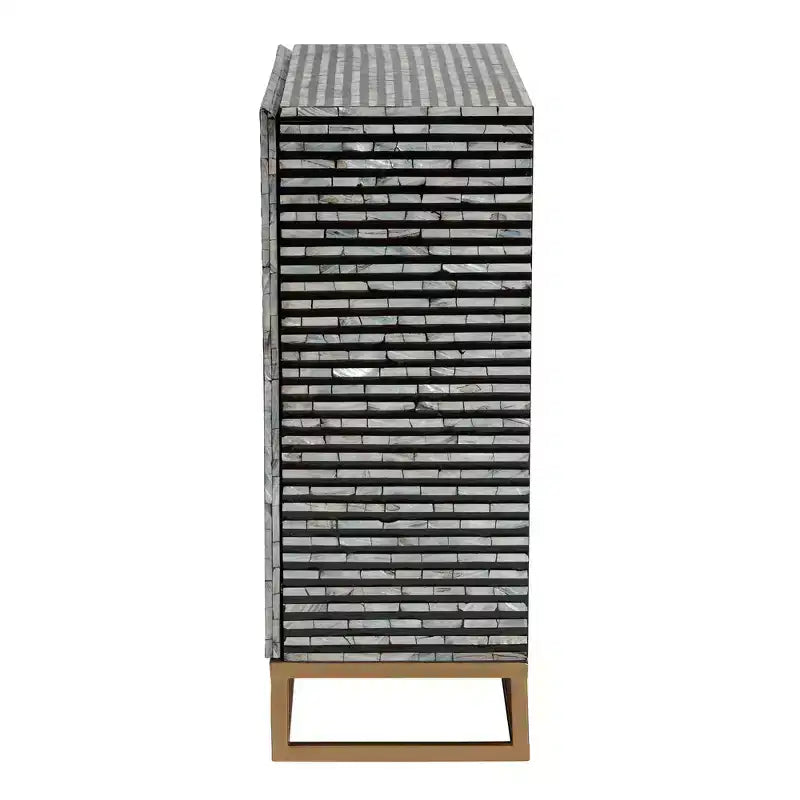 Baxton Studio Belenus, armoire de rangement bicolore en nacre et métal, rayée noir/gris/or : accent élégant, aucun assemblage requis
