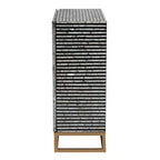 Baxton Studio Belenus, armoire de rangement bicolore en nacre et métal, rayée noir/gris/or : accent élégant, aucun assemblage requis
