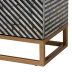 Baxton Studio Belenus, armoire de rangement bicolore en nacre et métal, rayée noir/gris/or : accent élégant, aucun assemblage requis