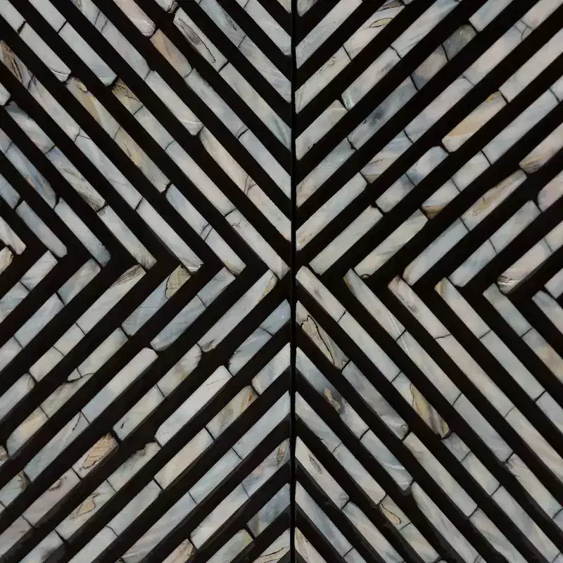 Baxton Studio Belenus, armoire de rangement bicolore en nacre et métal, rayée noir/gris/or : accent élégant, aucun assemblage requis