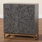 Baxton Studio Belenus, armoire de rangement bicolore en nacre et métal, rayée noir/gris/or : accent élégant, aucun assemblage requis