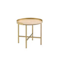22" Mithea Accent Table Oak Top, Gold Metal Base - Acme Furniture: Round, Cross Bar Design, No Tools Assembly