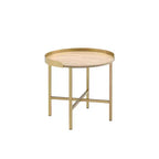 22" Mithea Accent Table Oak Top, Gold Metal Base - Acme Furniture: Round, Cross Bar Design, No Tools Assembly