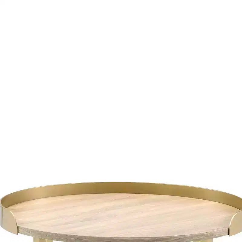 Table d'appoint Mithea 22" avec plateau en chêne et base en métal doré - Acme Furniture : Ronde, design barre croisée, montage sans outils