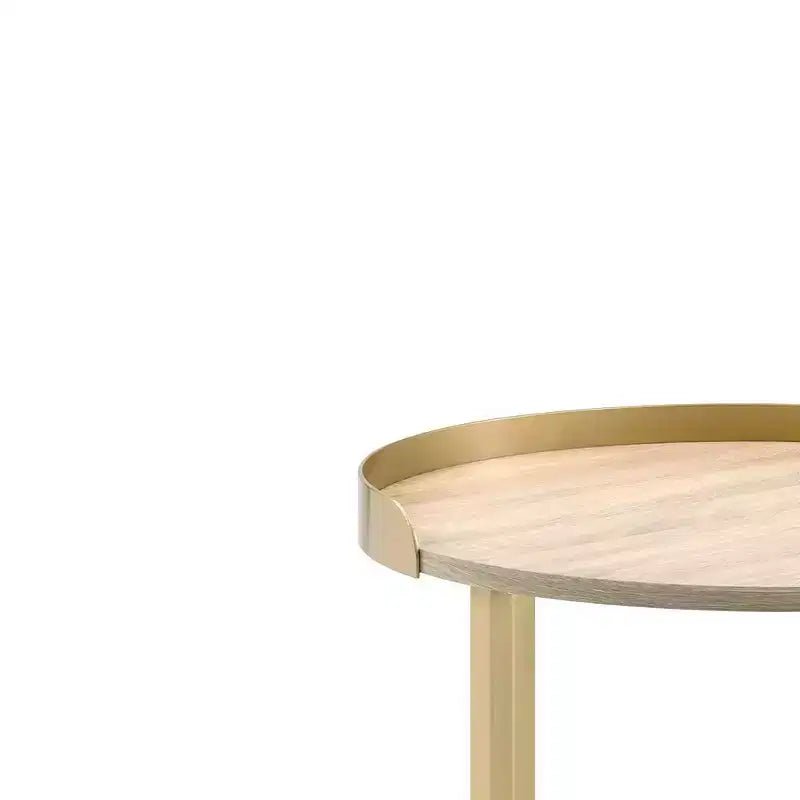 Table d'appoint Mithea 22" avec plateau en chêne et base en métal doré - Acme Furniture : Ronde, design barre croisée, montage sans outils