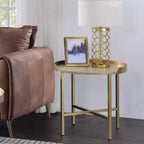 Table d'appoint Mithea 22" avec plateau en chêne et base en métal doré - Acme Furniture : Ronde, design barre croisée, montage sans outils