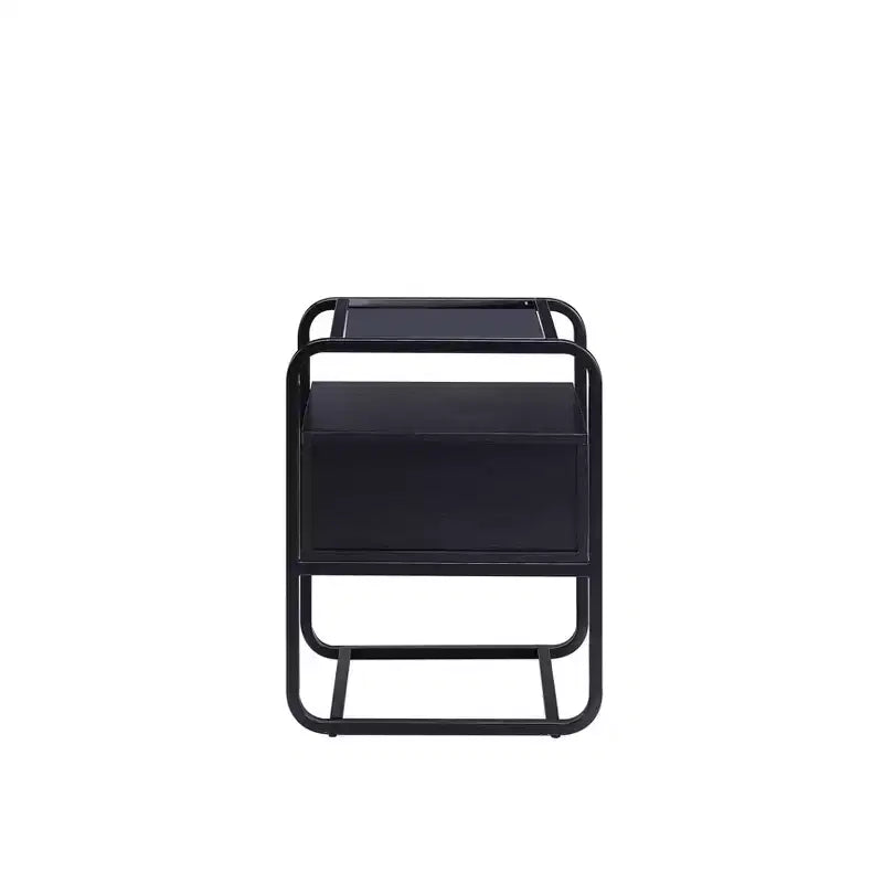 Table d'appoint Colson 19" finition noire - Meubles Acme : 24" de haut, plateau en verre, cadre en métal, tiroir de rangement