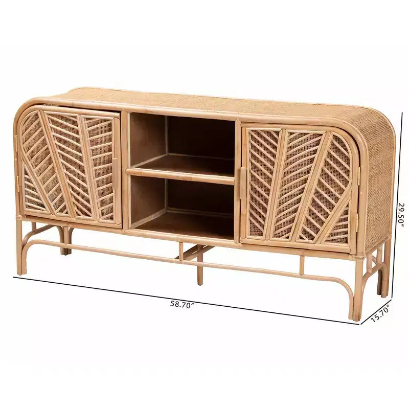 bali & pari Carabella Meuble de rangement 2 portes en rotin naturel Naturel : Étagères fixes, aucun assemblage requis