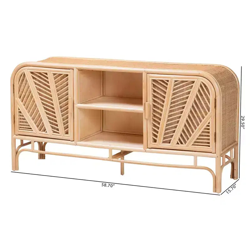 bali & pari Carabella Meuble de rangement 2 portes en rotin naturel Naturel : Étagères fixes, aucun assemblage requis